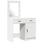White Dressing Table Set 2 Piece LED Lights Drawer Engineered Wood Vanity Desk