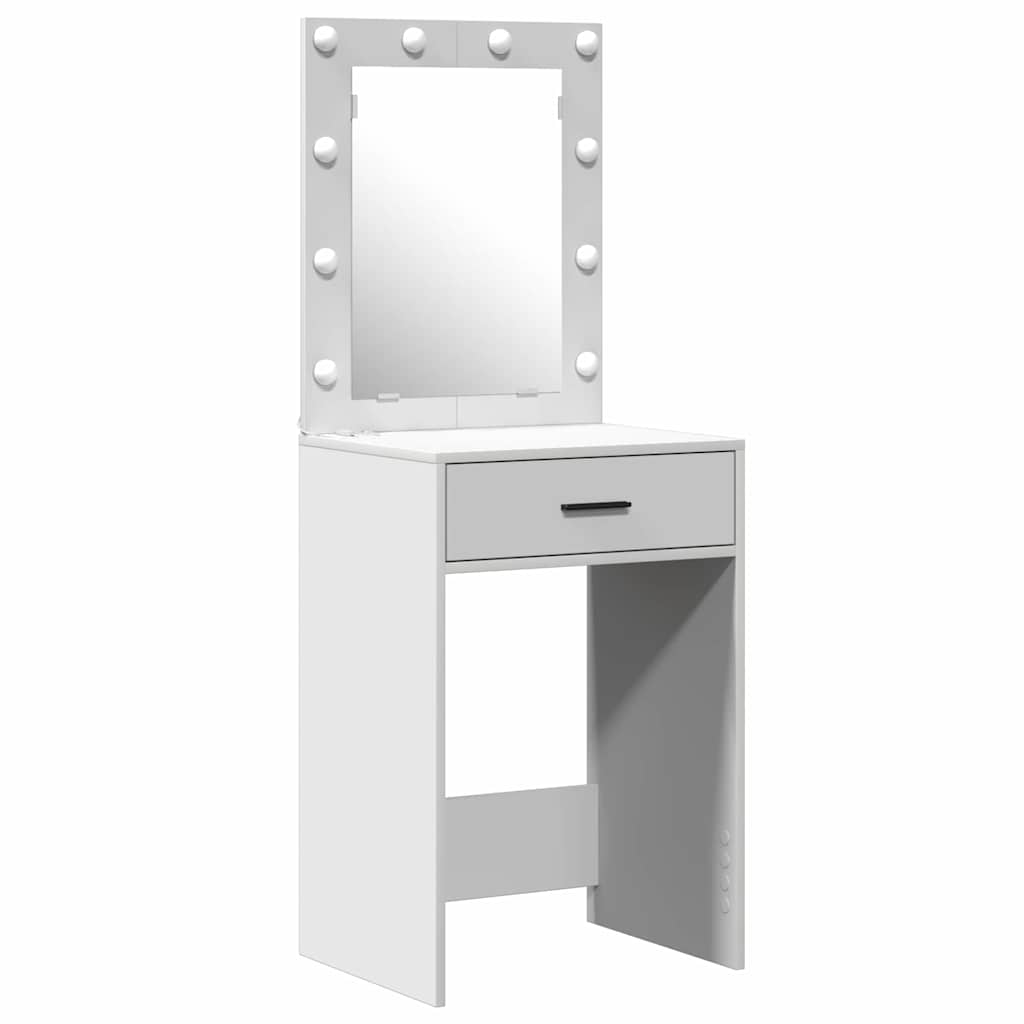 White Dressing Table Set 2 Piece LED Lights Drawer Engineered Wood Vanity Desk