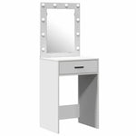 White Dressing Table Set 2 Piece LED Lights Drawer Engineered Wood Vanity Desk