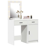 White Dressing Table Set 2 Piece LED Lights Drawer Engineered Wood Vanity Desk