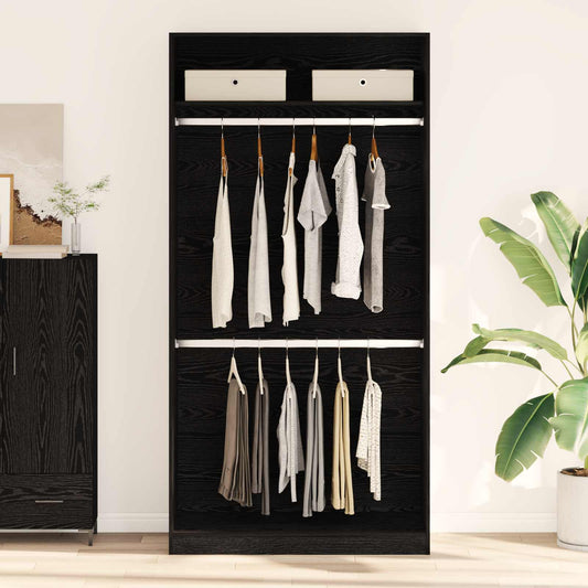 Wardrobe Cabinet with Shelf Black Oak Engineered Wood Clothes Storage Organizer