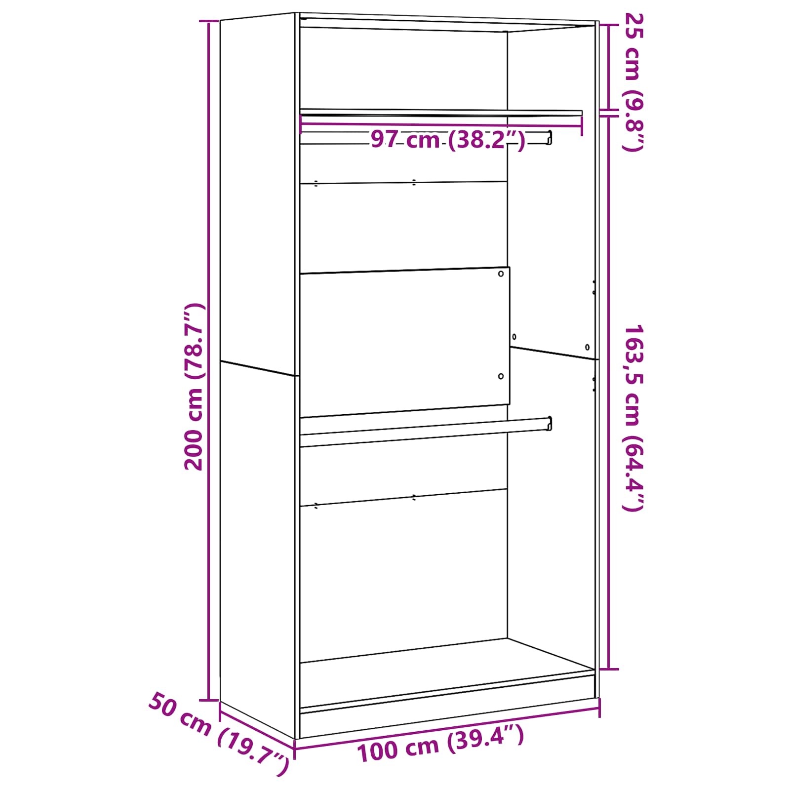Wardrobe Cabinet with Shelf Black Oak Engineered Wood Clothes Storage Organizer