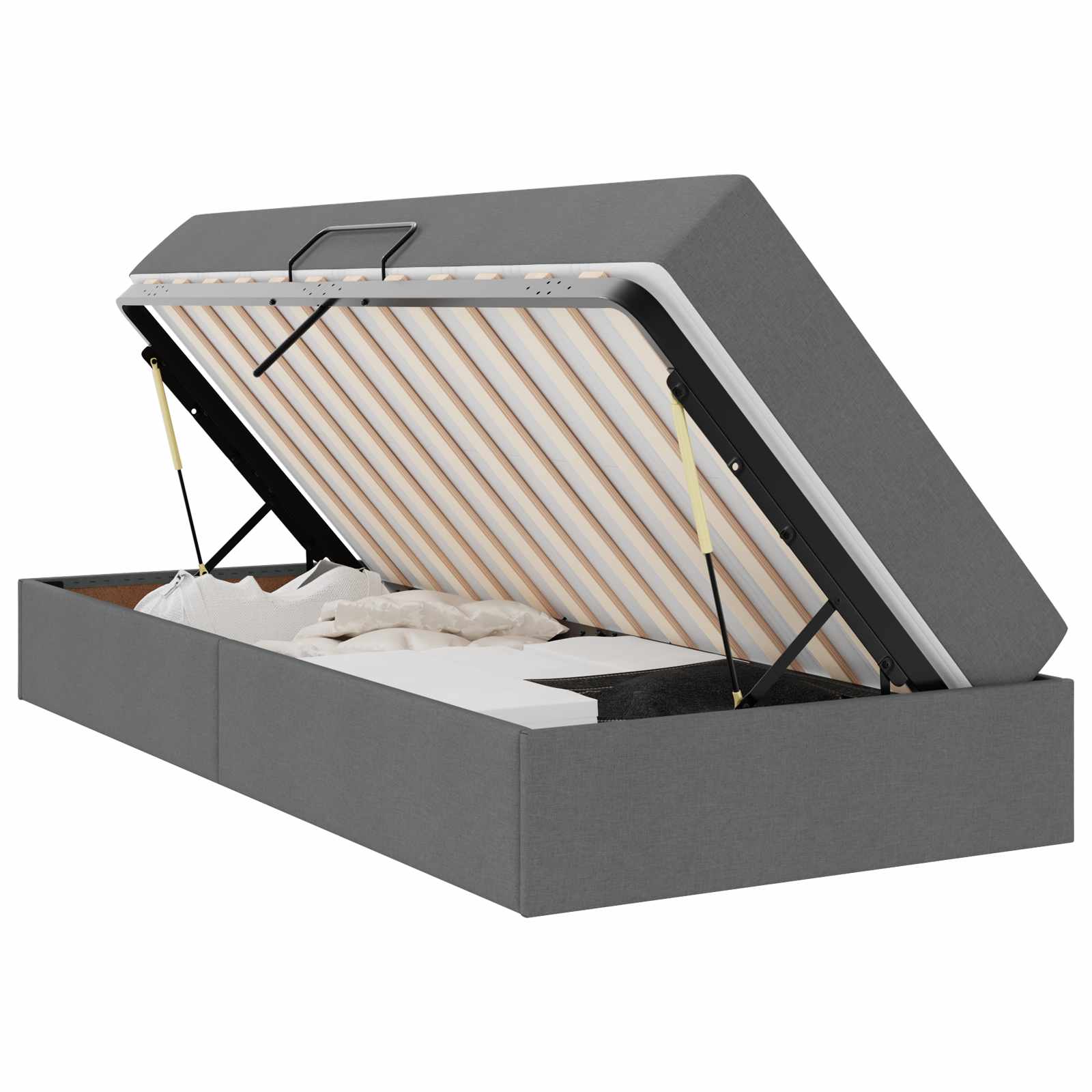 Single Dark Grey Polyester Bed with Under-Bed Storage