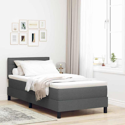 King Single Box Bed with Dark Grey and White Fabric Mattress