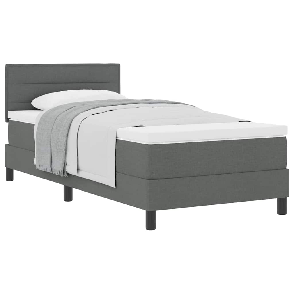 King Single Box Bed with Dark Grey and White Fabric Mattress