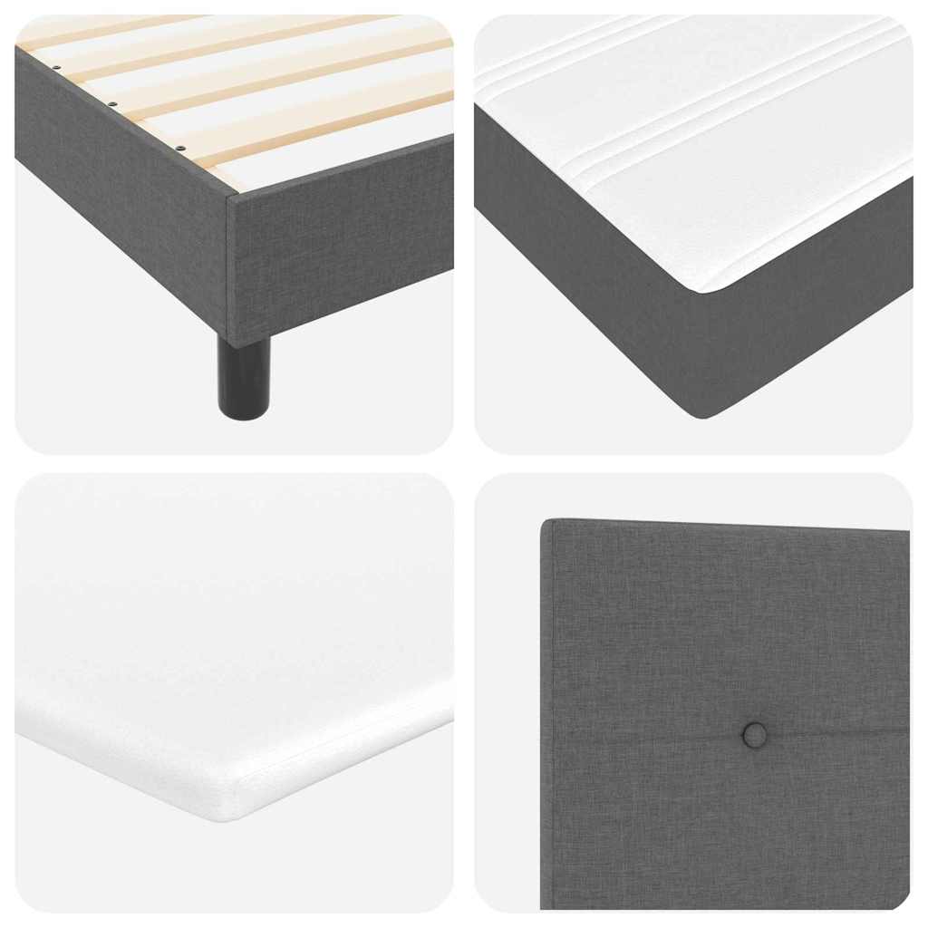 King Single Box Bed with Dark Grey and White Fabric Mattress