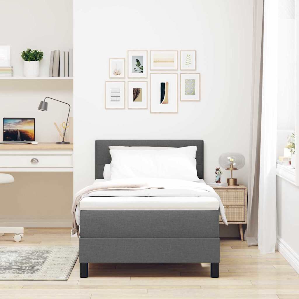King Single Box Bed with Dark Grey and White Fabric Mattress