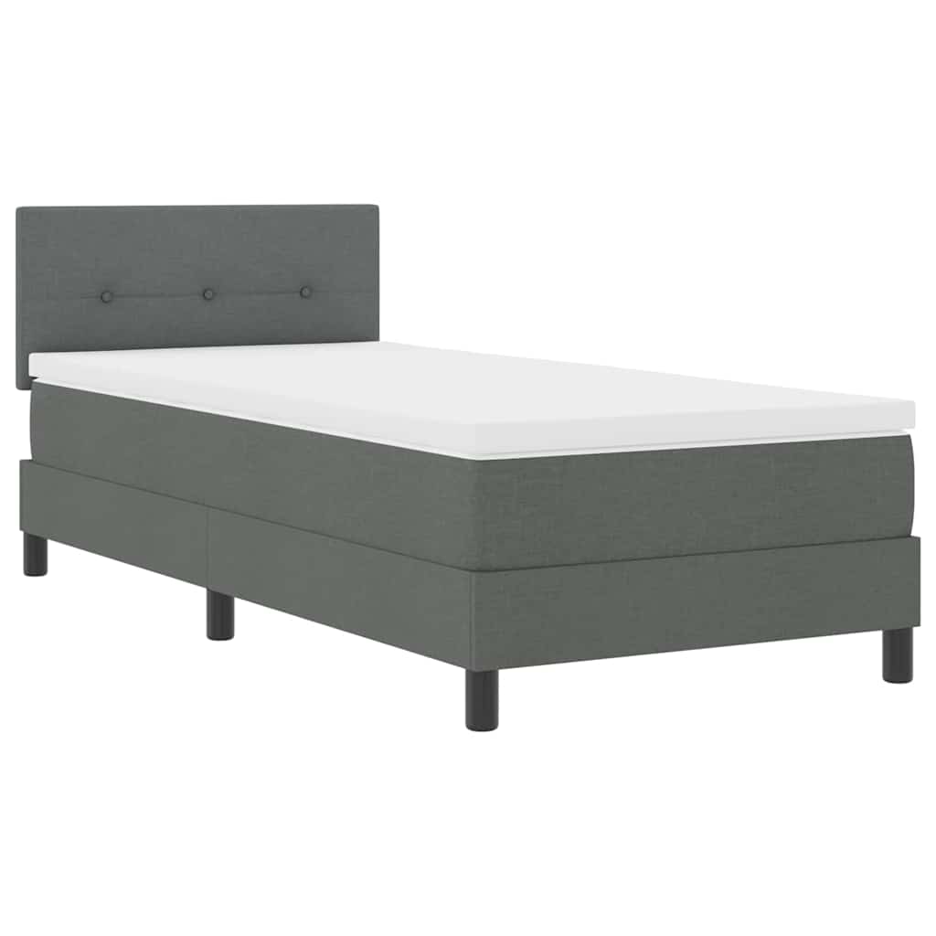 King Single Box Bed with Dark Grey and White Fabric Mattress
