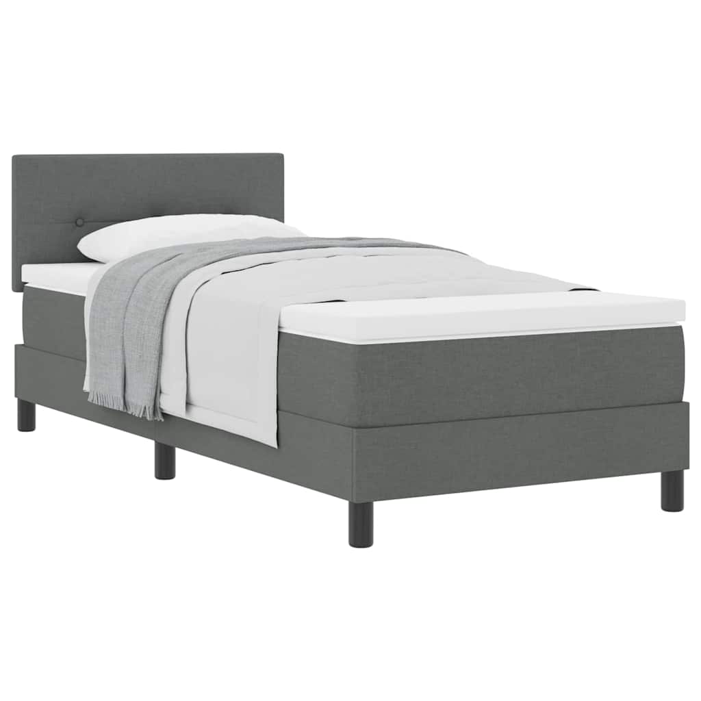 King Single Box Bed with Dark Grey and White Fabric Mattress