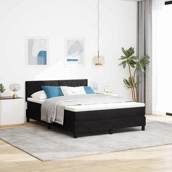  Black and White Box Spring Bed Fabric Frame with Medium Firm Mattress