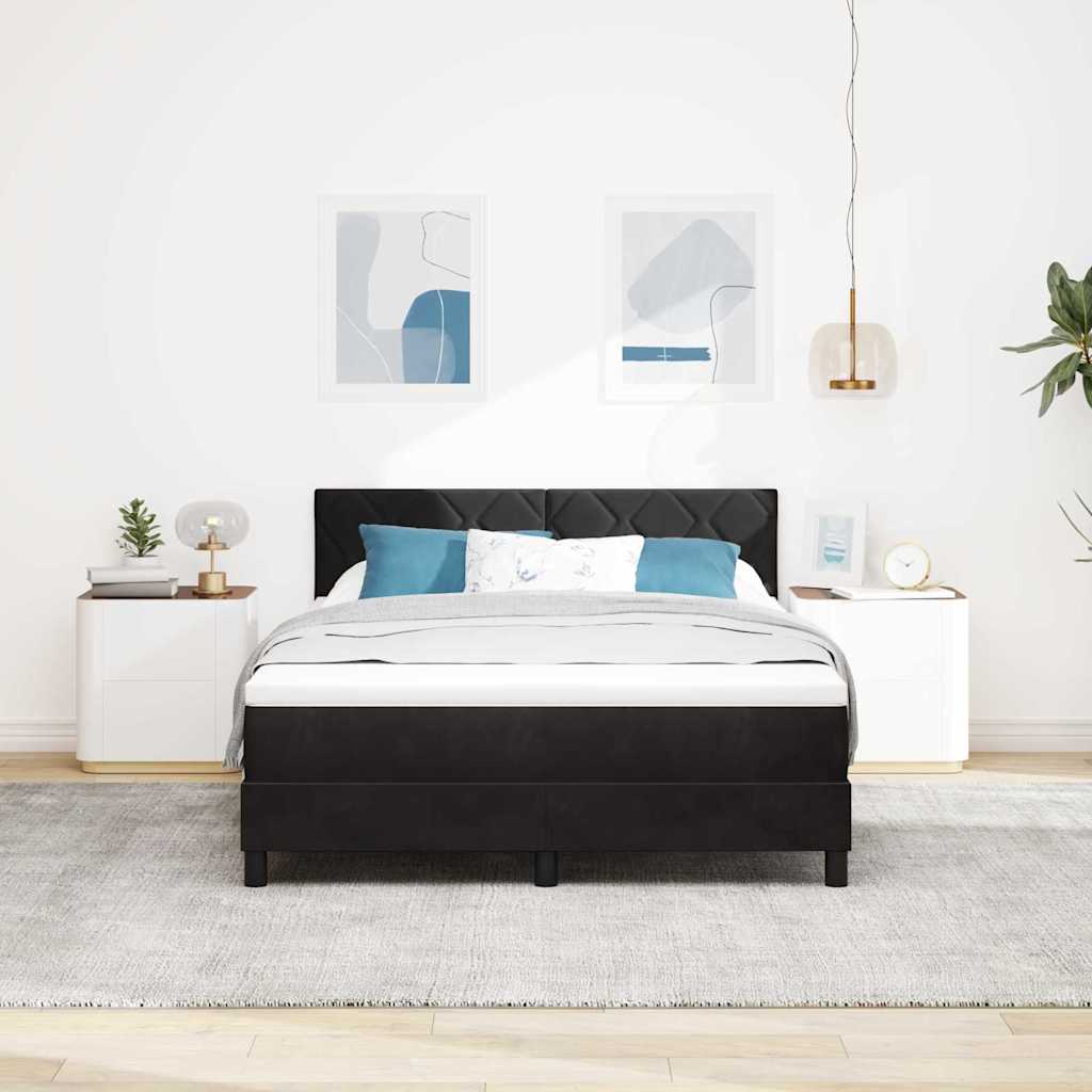 Black and White Box Spring Bed Fabric Frame with Medium Firm Mattress