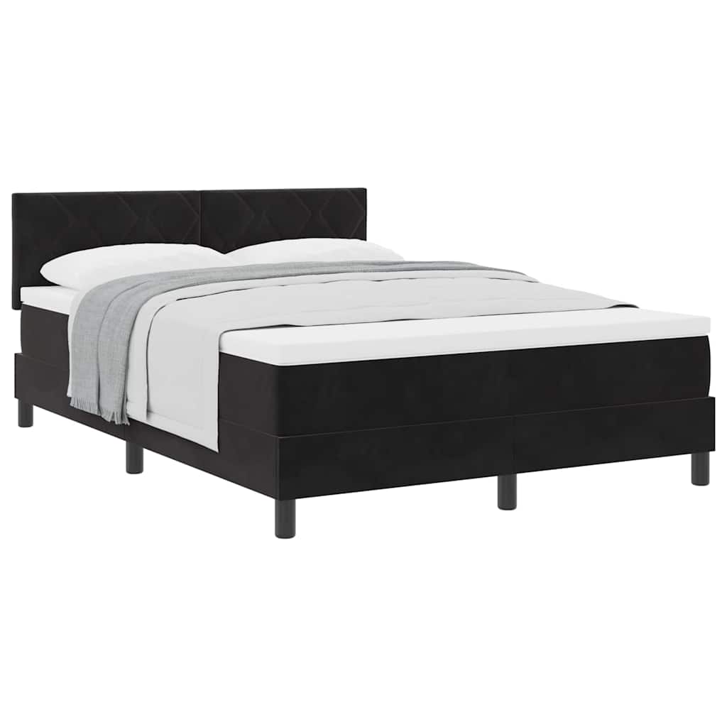 Black and White Box Spring Bed Fabric Frame with Medium Firm Mattress