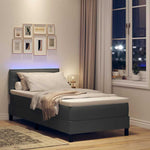 Dark Grey and White Fabric Box Spring Bed with Foam Mattress and LED Headboard