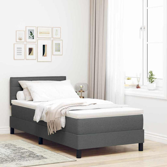 Dark Grey and White Fabric Box Spring Bed with Foam Mattress and LED Headboard