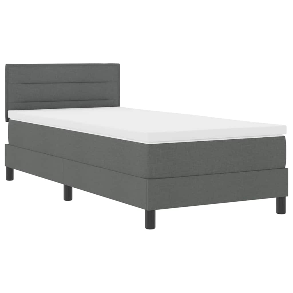 Dark Grey and White Fabric Box Spring Bed with Foam Mattress and LED Headboard