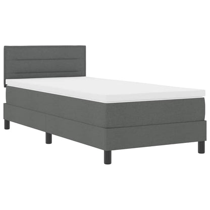 Dark Grey and White Fabric Box Spring Bed with Foam Mattress and LED Headboard