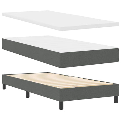 Dark Grey and White Fabric Box Spring Bed with Foam Mattress and LED Headboard