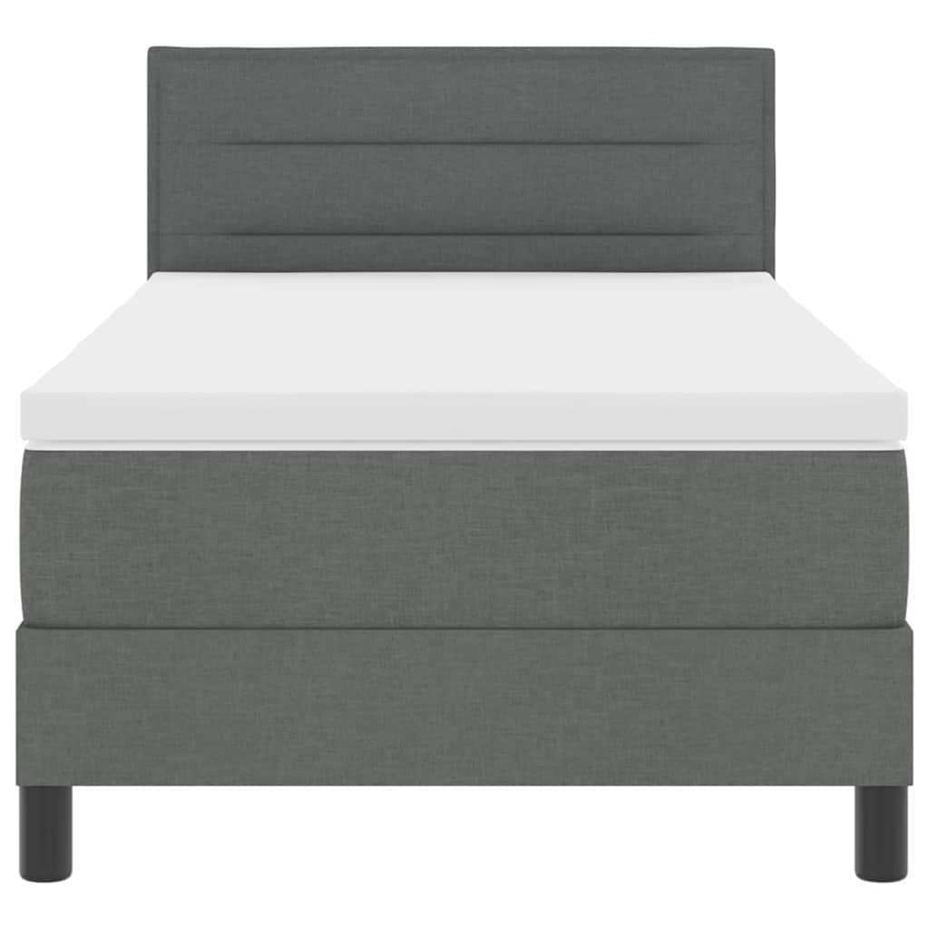 Dark Grey and White Fabric Box Spring Bed with Foam Mattress and LED Headboard