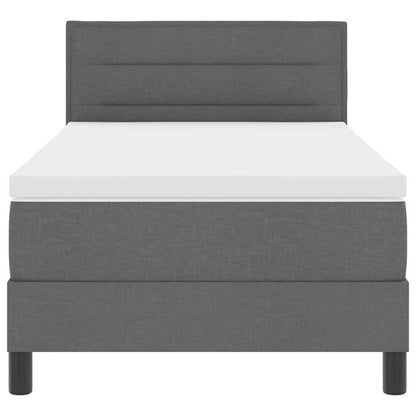 Dark Grey and White Fabric Box Spring Bed with Foam Mattress and LED Headboard