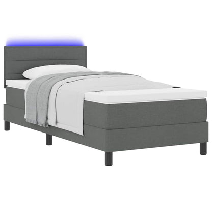 Dark Grey and White Fabric Box Spring Bed with Foam Mattress and LED Headboard