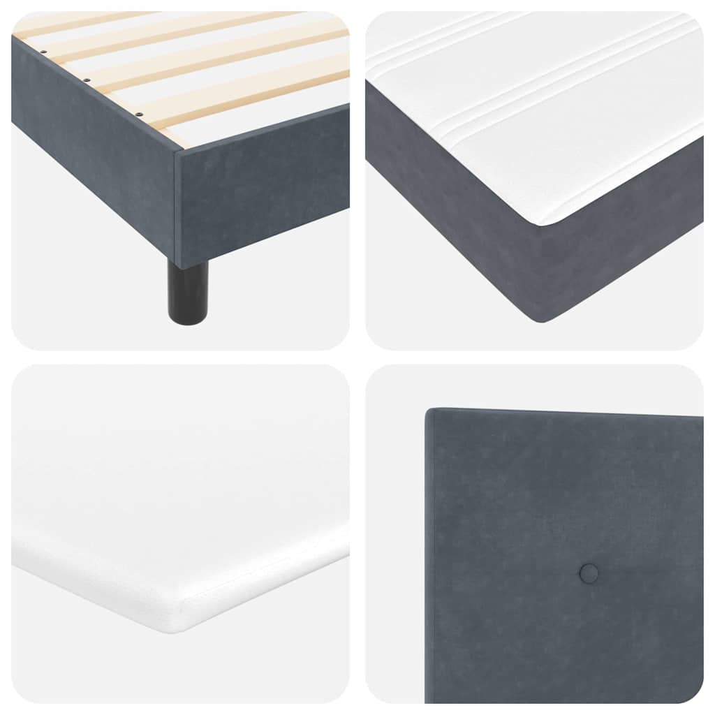 Dark Grey and White Box Spring Bed Fabric with Foam Mattress and LED Headboard
