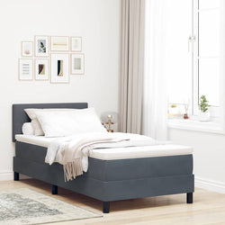 Dark Grey and White Box Spring Bed Fabric with Foam Mattress and LED Headboard