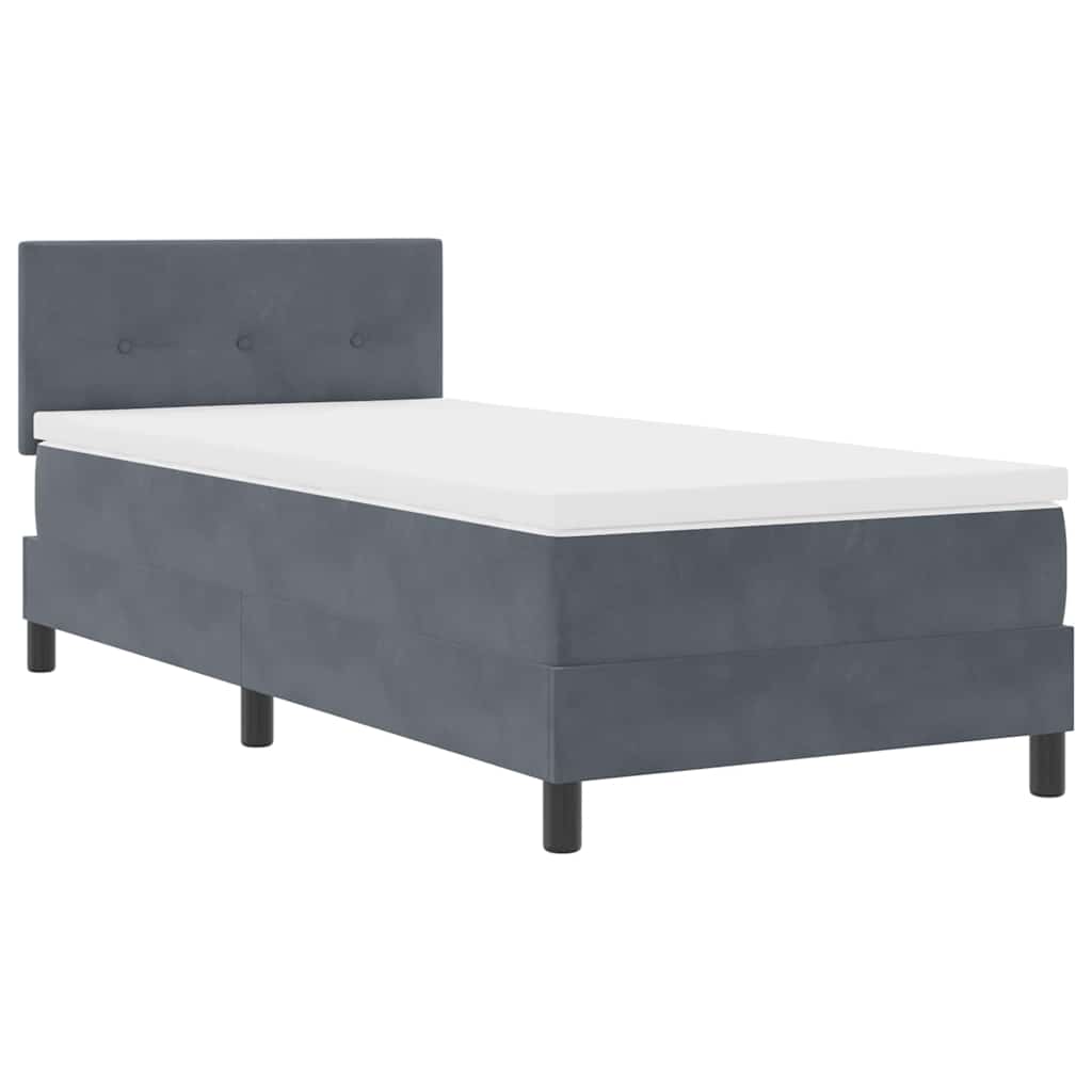 Dark Grey and White Box Spring Bed Fabric with Foam Mattress and LED Headboard