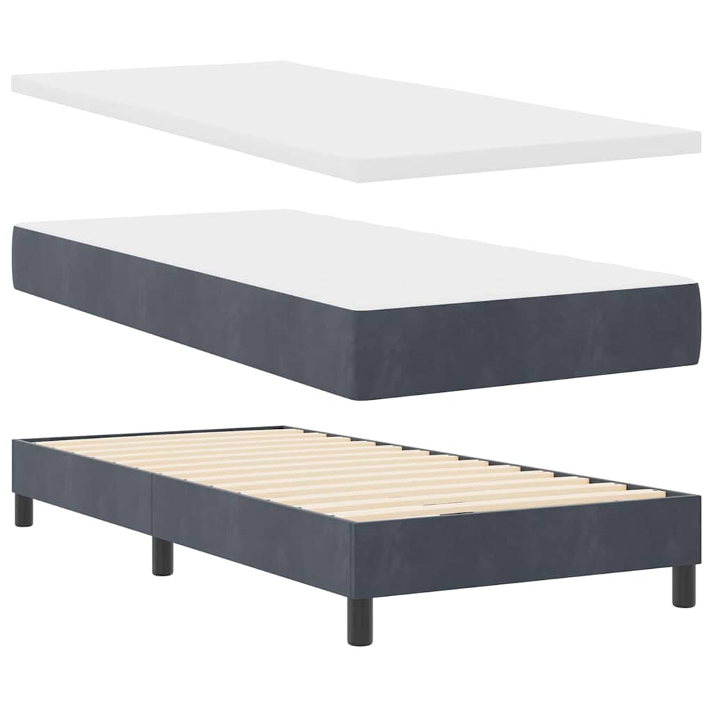 Dark Grey and White Box Spring Bed Fabric with Foam Mattress and LED Headboard