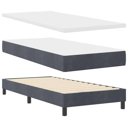 Dark Grey and White Box Spring Bed Fabric with Foam Mattress and LED Headboard