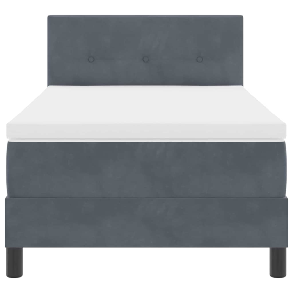 Dark Grey and White Box Spring Bed Fabric with Foam Mattress and LED Headboard