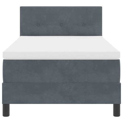 Dark Grey and White Box Spring Bed Fabric with Foam Mattress and LED Headboard