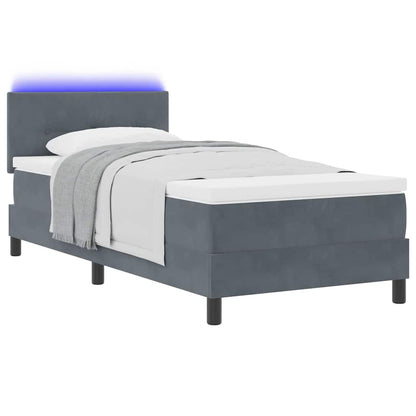 Dark Grey and White Box Spring Bed Fabric with Foam Mattress and LED Headboard