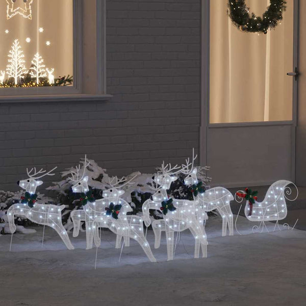  Classic LED Reindeers 7 pcs White Fabric - Space-Saving Style