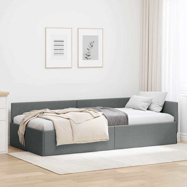  Contemporary Corner Bed Frame with Headboard Dark grey - Premium
