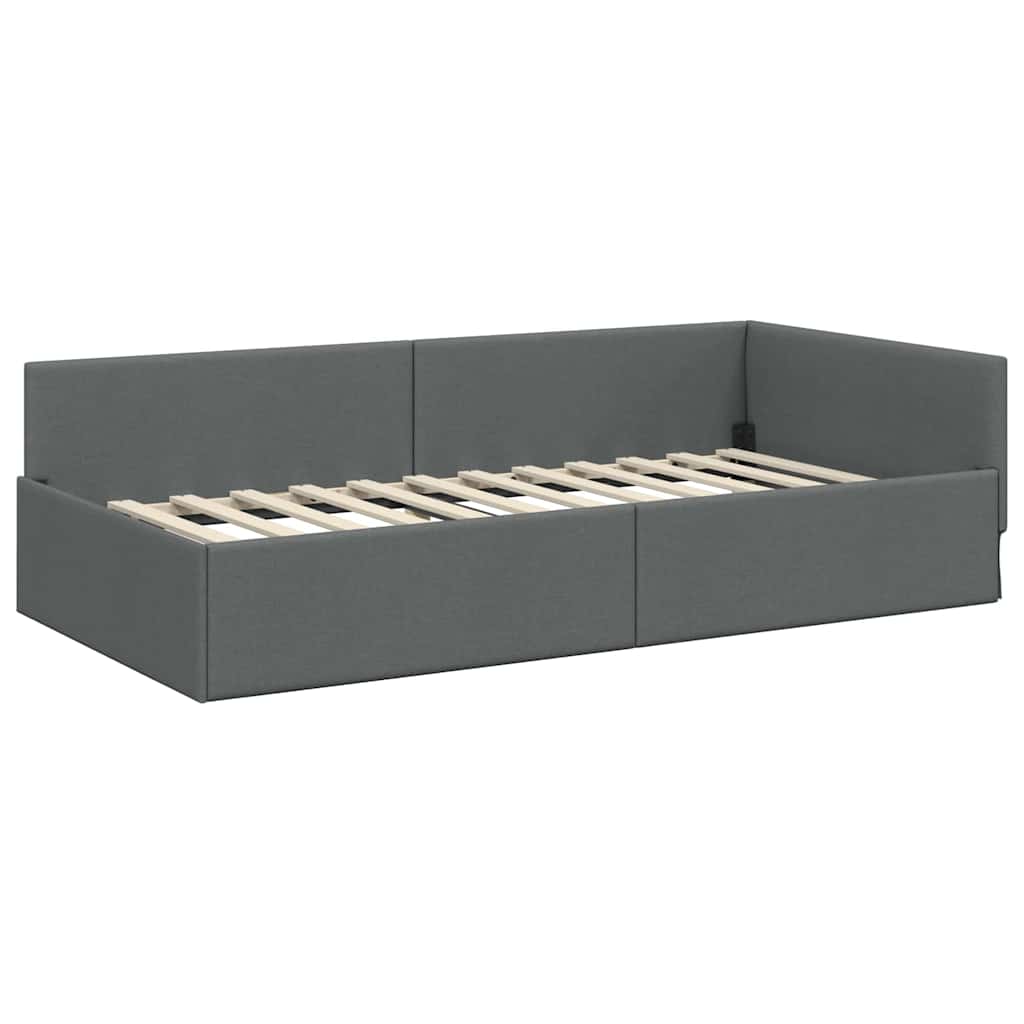 Contemporary Corner Bed Frame with Headboard Dark grey - Premium