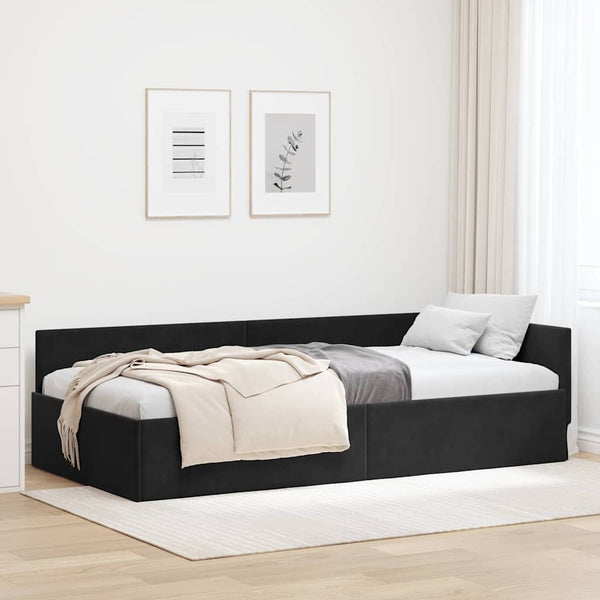  Cozy Corner Bed Frame Black Velvet and Engineered wood - Sleek Modern