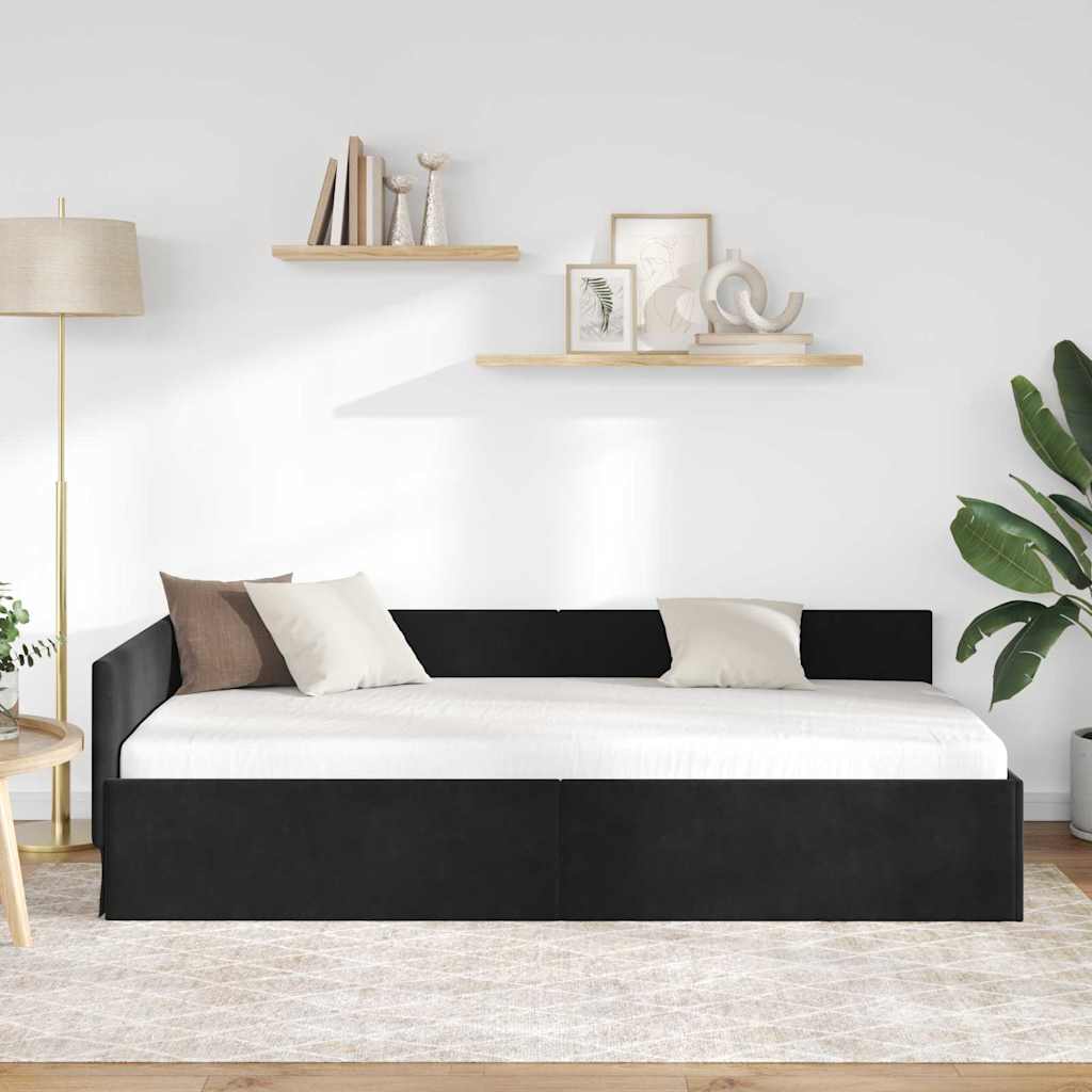 Cozy Corner Bed Frame Black Velvet and Engineered wood - Sleek Modern