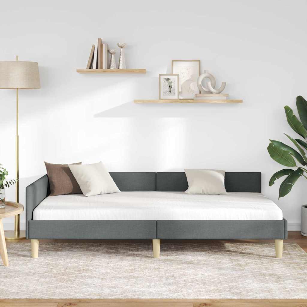 Modern Corner Bed Frame with Headboard Dark grey Fabric - Soft