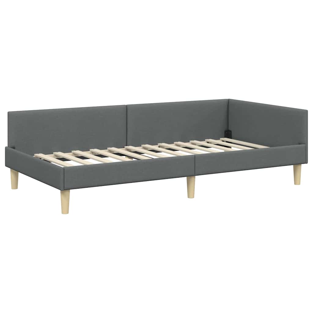 Modern Corner Bed Frame with Headboard Dark grey Fabric - Soft
