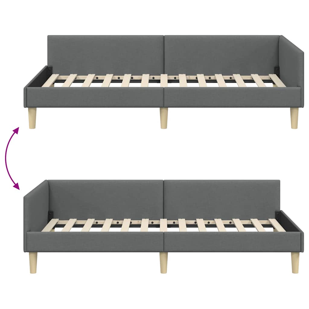 Modern Corner Bed Frame with Headboard Dark grey Fabric - Soft
