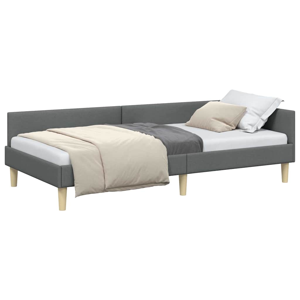 Modern Corner Bed Frame with Headboard Dark grey Fabric - Soft