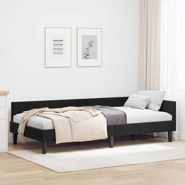  Elegant Corner Bed Frame Black Velvet and Engineered wood - High