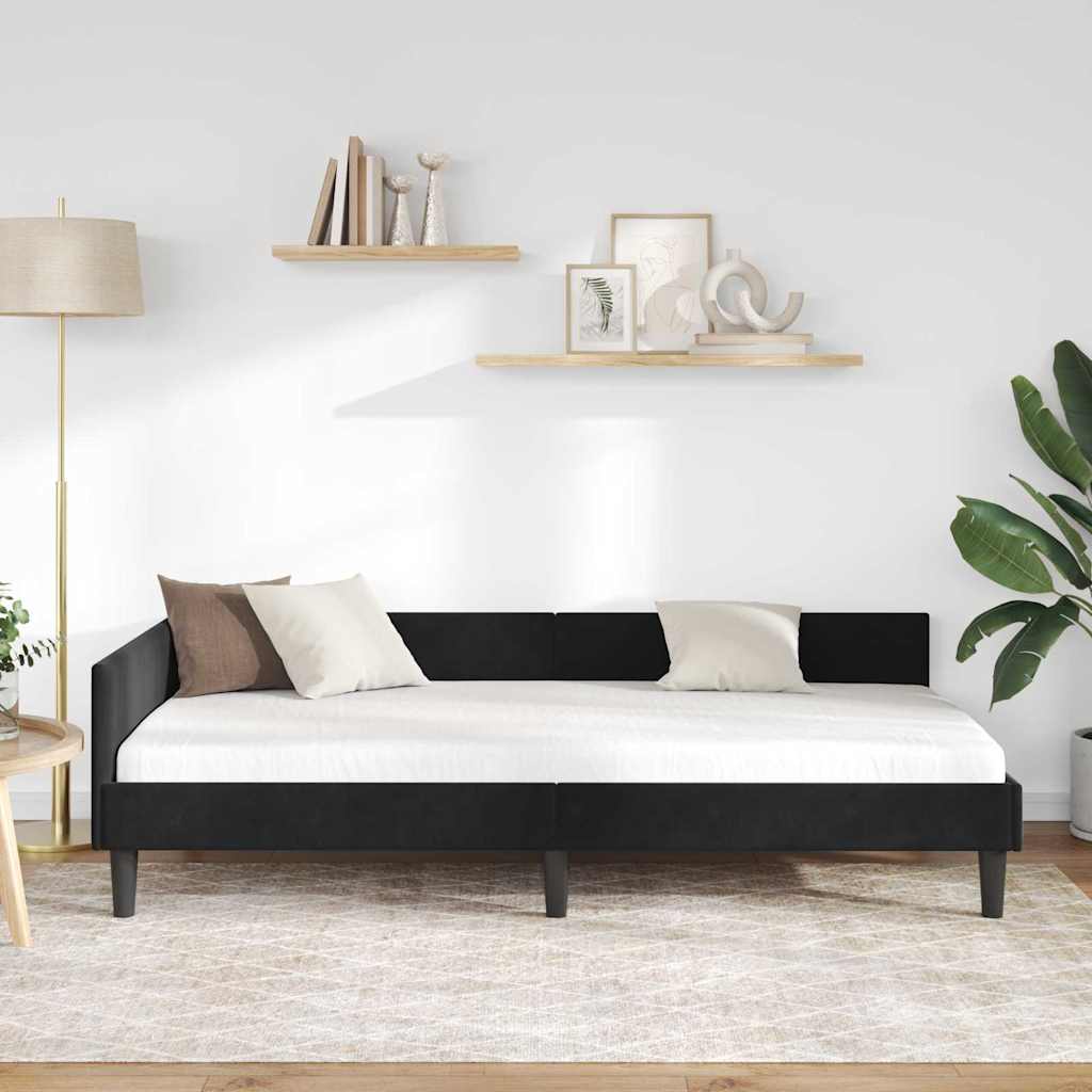Elegant Corner Bed Frame Black Velvet and Engineered wood - High