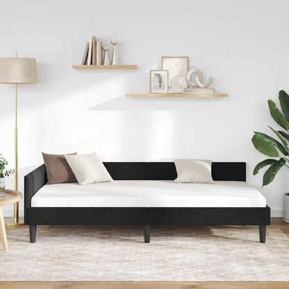 Elegant Corner Bed Frame Black Velvet and Engineered wood - High