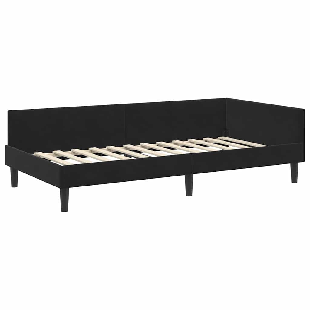 Elegant Corner Bed Frame Black Velvet and Engineered wood - High