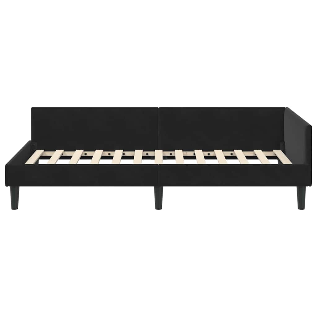 Elegant Corner Bed Frame Black Velvet and Engineered wood - High