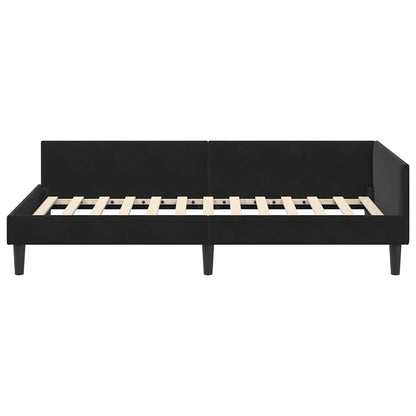 Elegant Corner Bed Frame Black Velvet and Engineered wood - High