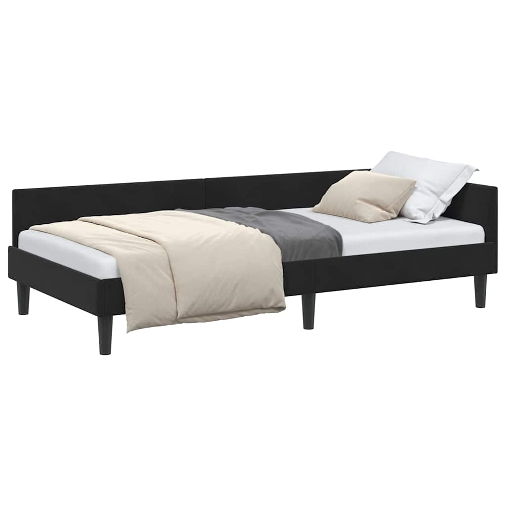 Elegant Corner Bed Frame Black Velvet and Engineered wood - High