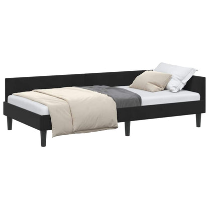 Elegant Corner Bed Frame Black Velvet and Engineered wood - High