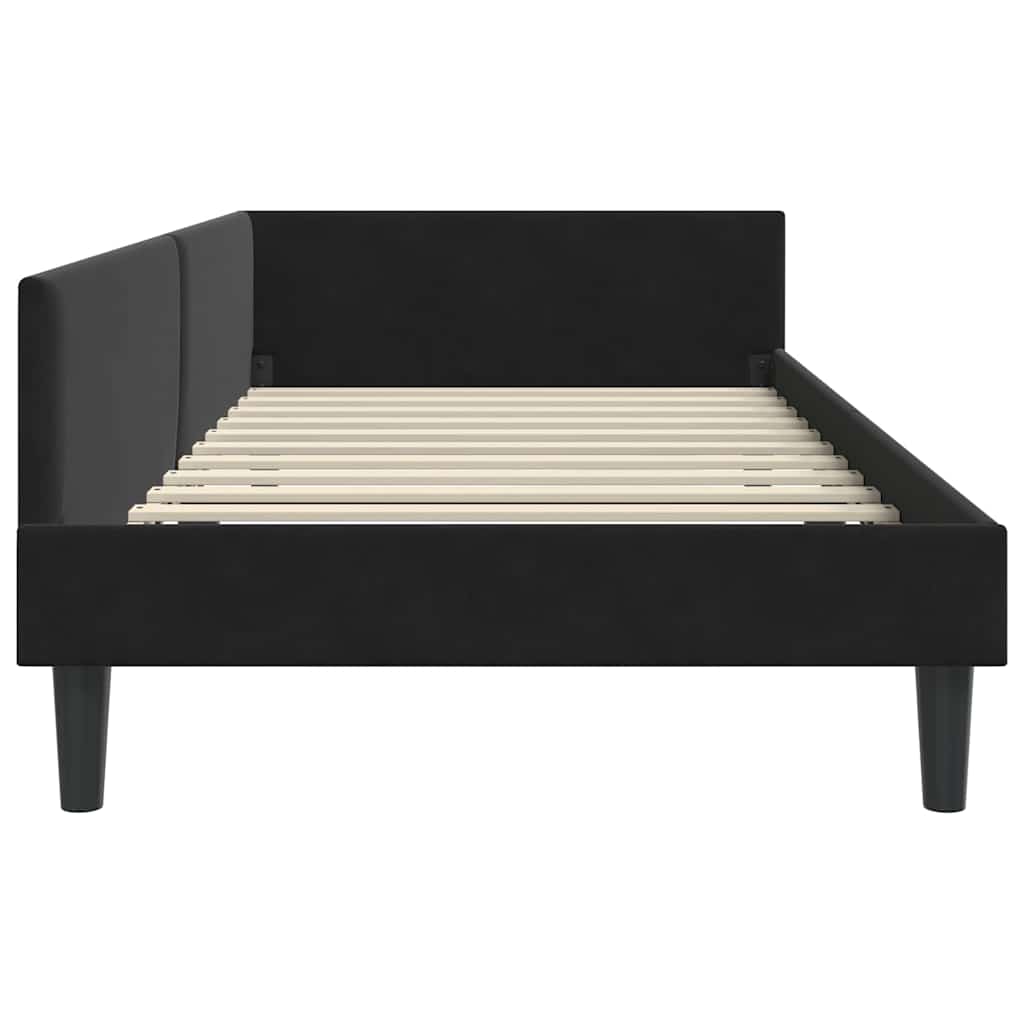 Elegant Corner Bed Frame Black Velvet and Engineered wood - High